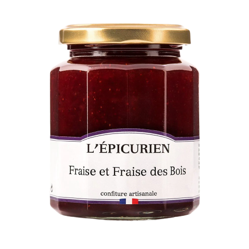 Pot de confiture de fraise et fraise des bois artisanale