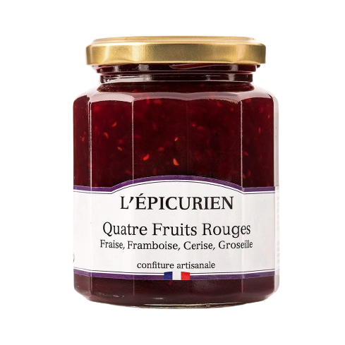 Pot de confiture de quatre fruits rouges artisanale